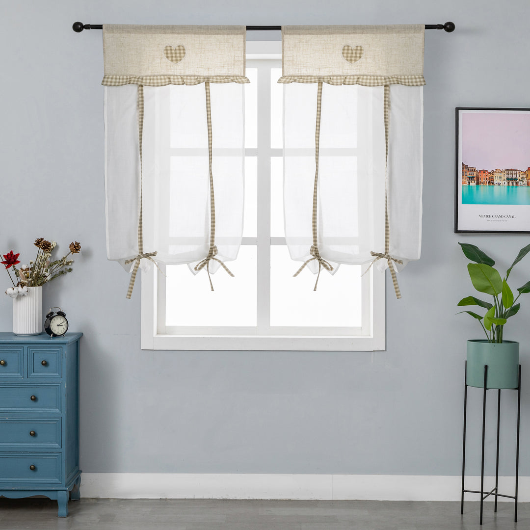 COPPIA TENDE SHABBY CHIC MISTO LINO CON RICAMO CUORE 2X60X145CM