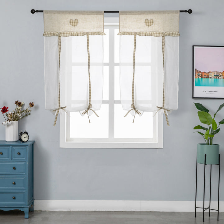 COPPIA TENDE SHABBY CHIC MISTO LINO CON RICAMO CUORE 2X60X145CM