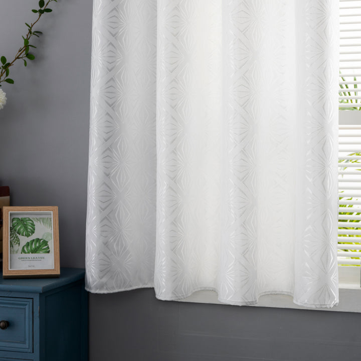 TENDA JACQUARD BIANCA SEMI OSCURANTE FANTASIA A ROMBI 1 PANNELLO 140X145CM