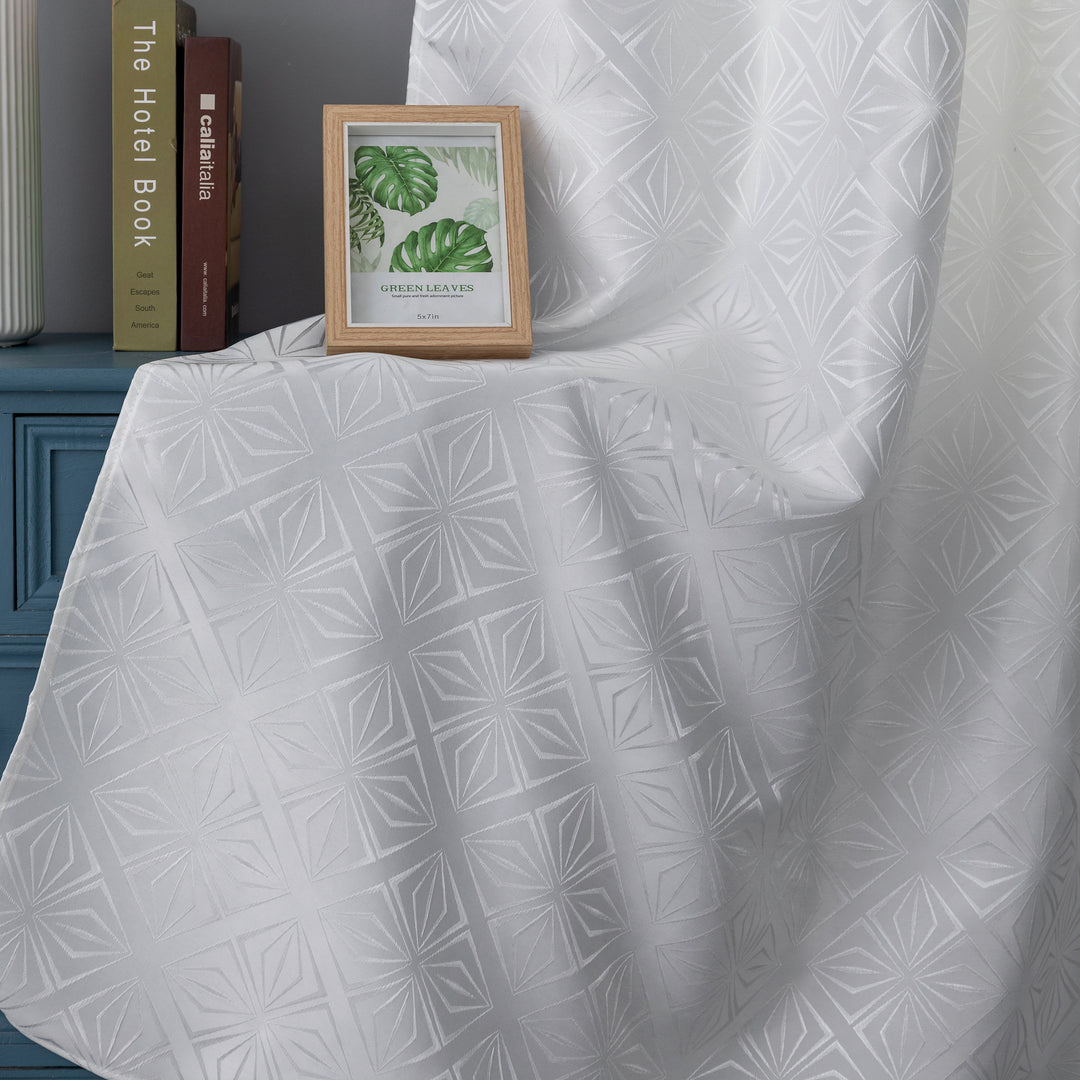 TENDA JACQUARD BIANCA SEMI OSCURANTE FANTASIA A ROMBI 1 PANNELLO 140X295CM