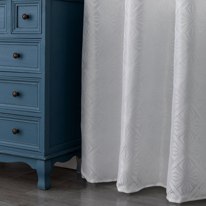 TENDA JACQUARD BIANCA SEMI OSCURANTE FANTASIA A ROMBI 1 PANNELLO 140X295CM