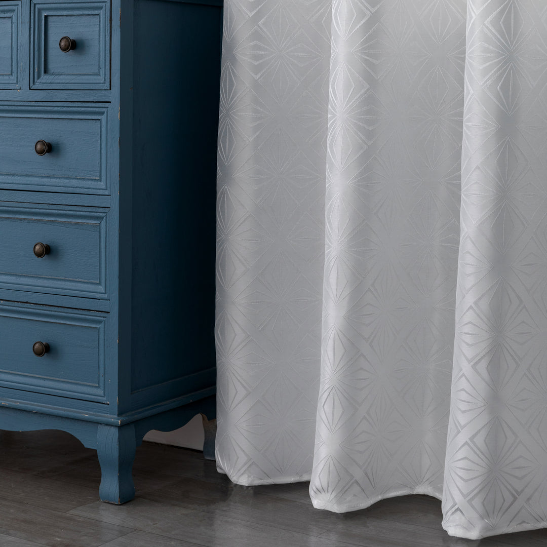 TENDA JACQUARD BIANCA SEMI OSCURANTE FANTASIA A ROMBI 1 PANNELLO 140X235CM
