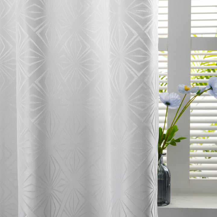TENDA JACQUARD BIANCA SEMI OSCURANTE FANTASIA A ROMBI 1 PANNELLO 140X235CM