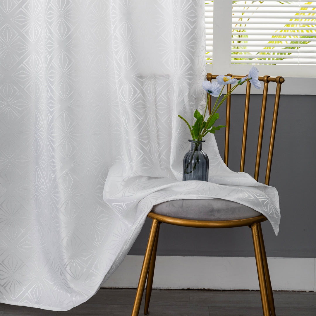 TENDA JACQUARD BIANCA SEMI OSCURANTE FANTASIA A ROMBI 1 PANNELLO 140X235CM