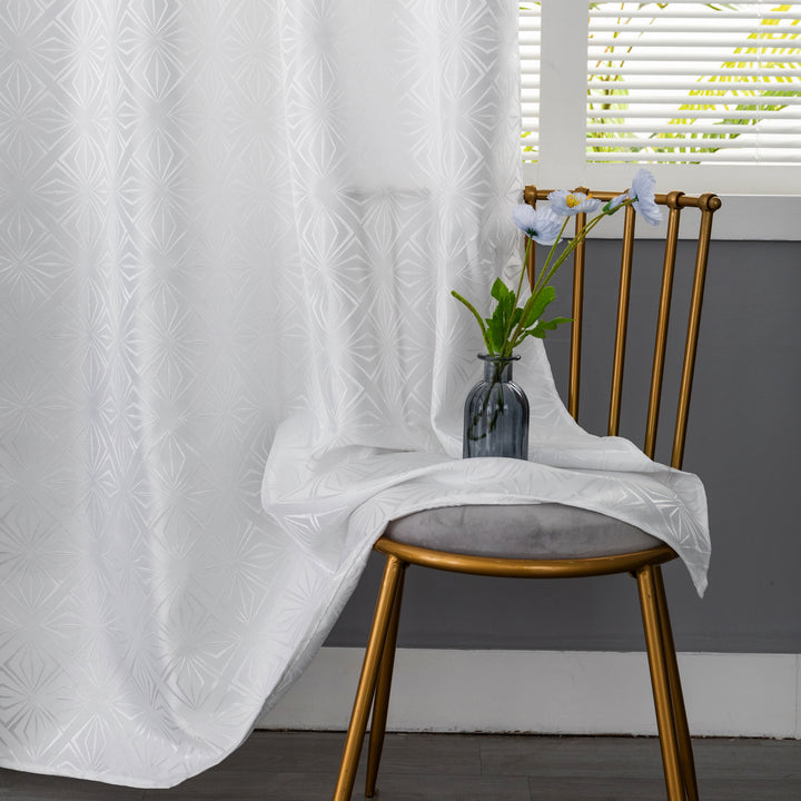 TENDA JACQUARD BIANCA SEMI OSCURANTE FANTASIA A ROMBI 1 PANNELLO 140X235CM