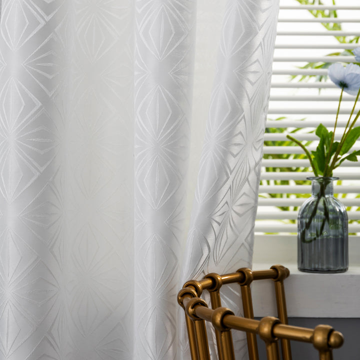 TENDA JACQUARD BIANCA SEMI OSCURANTE FANTASIA A ROMBI 1 PANNELLO 140X295CM