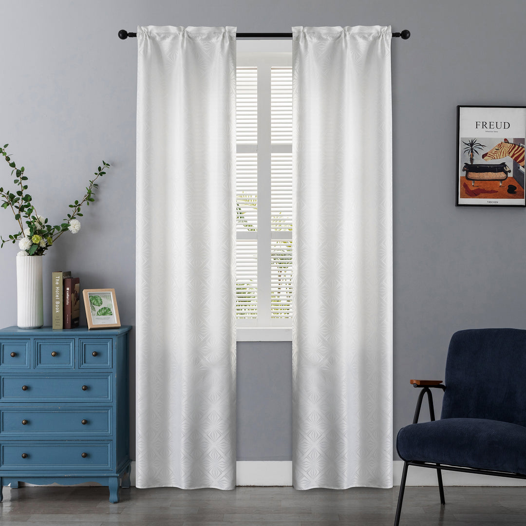 COPPIA TENDE JACQUARD BIANCHE SEMI OSCURANTI FANTASIA A ROMBI 2X70X235CM