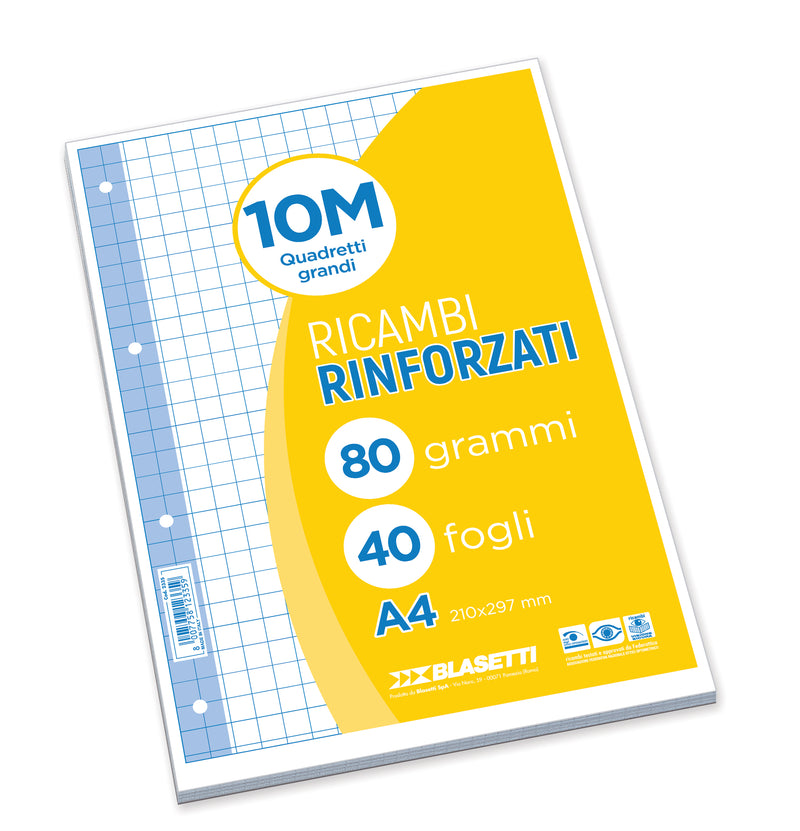 RICAMBI RINFORZATI A4 80G 40 FOGLI QUADRETTO 10MM