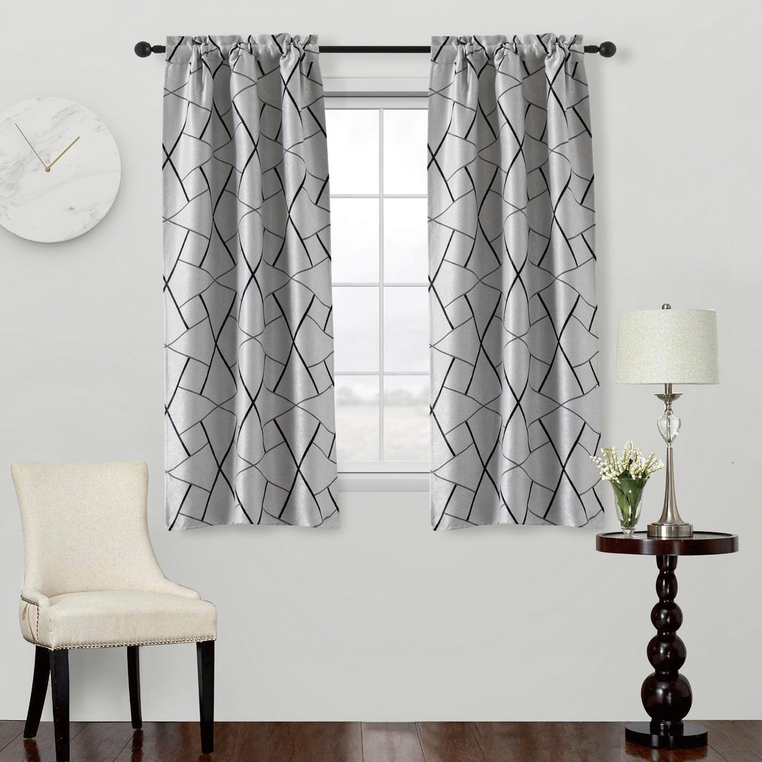 COPPIA TENDE USTICA SEMI OSCURANTI FANTASIA GEOMETRICA 2X70X145CM GRIGIO E NERO