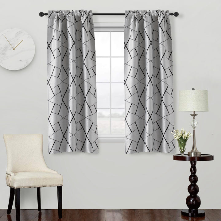 COPPIA TENDE USTICA SEMI OSCURANTI FANTASIA GEOMETRICA 2X70X145CM GRIGIO E NERO