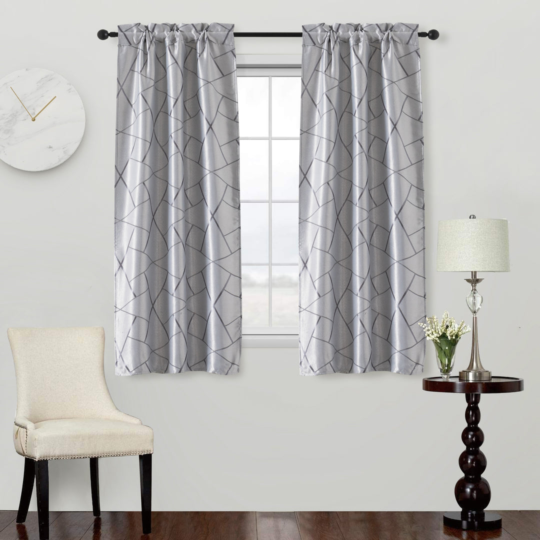 COPPIA TENDE USTICA SEMI OSCURANTI FANTASIA GEOMETRICA 2X70X145CM GRIGIO E ARGENTO