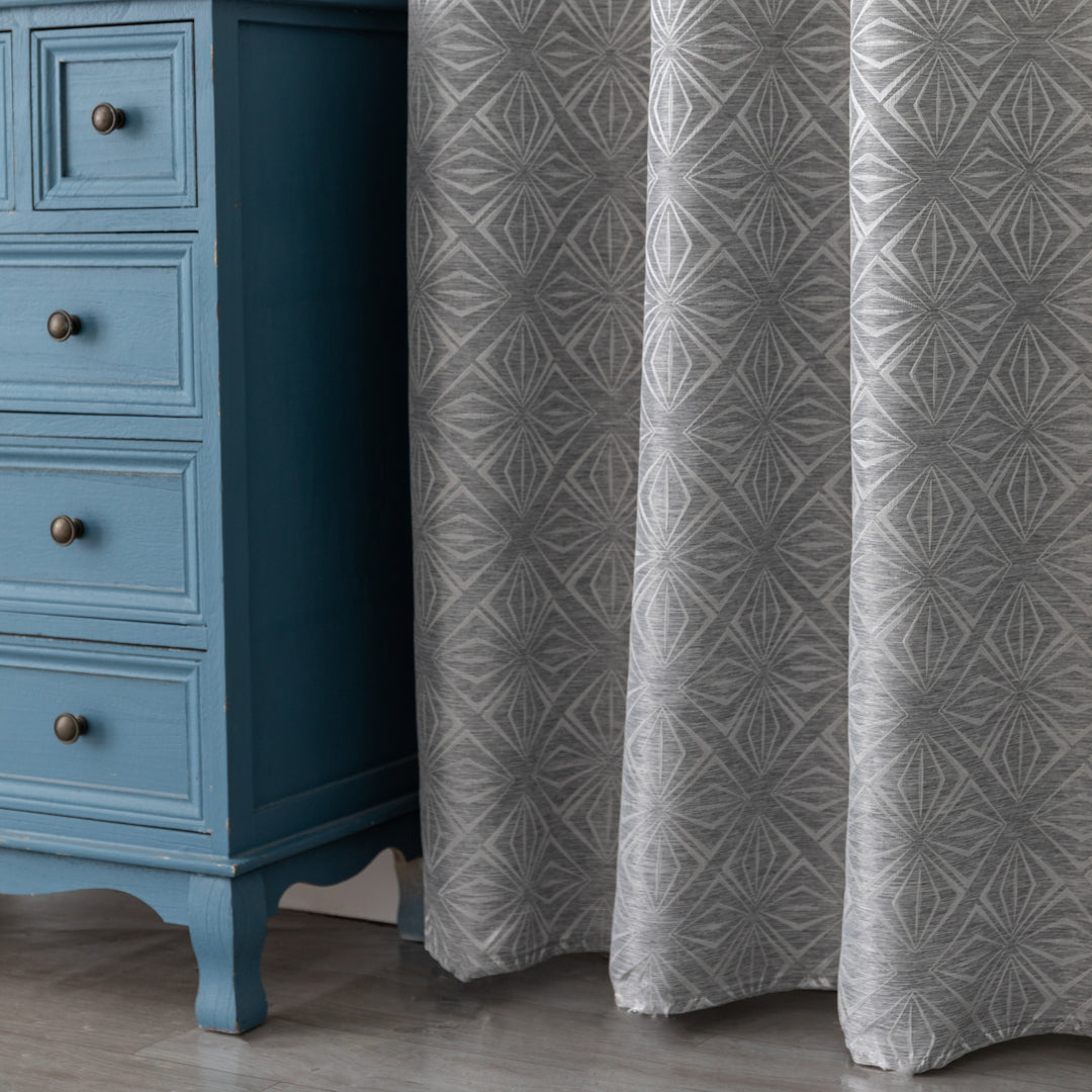 TENDA JACQUARD GRIGIA SEMI OSCURANTE FANTASIA A ROMBI 1 PANNELLO 140X295CM