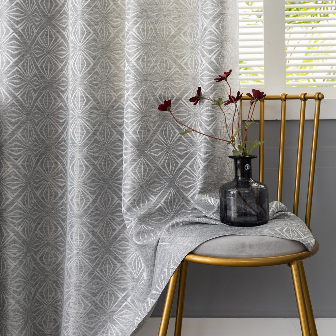 TENDA JACQUARD GRIGIA SEMI OSCURANTE FANTASIA A ROMBI 1 PANNELLO 140X235CM