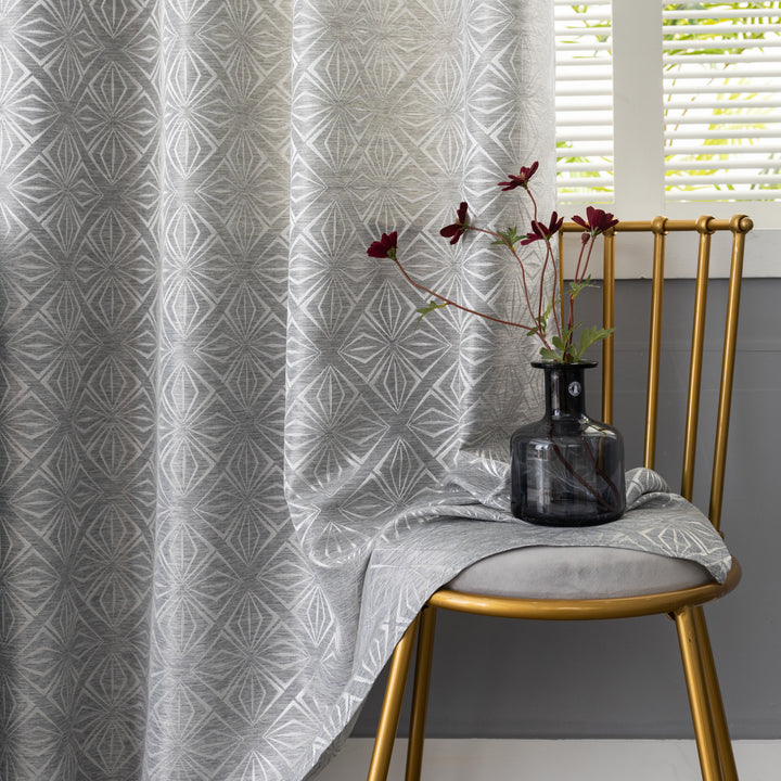 TENDA JACQUARD GRIGIA SEMI OSCURANTE FANTASIA A ROMBI 1 PANNELLO 140X235CM