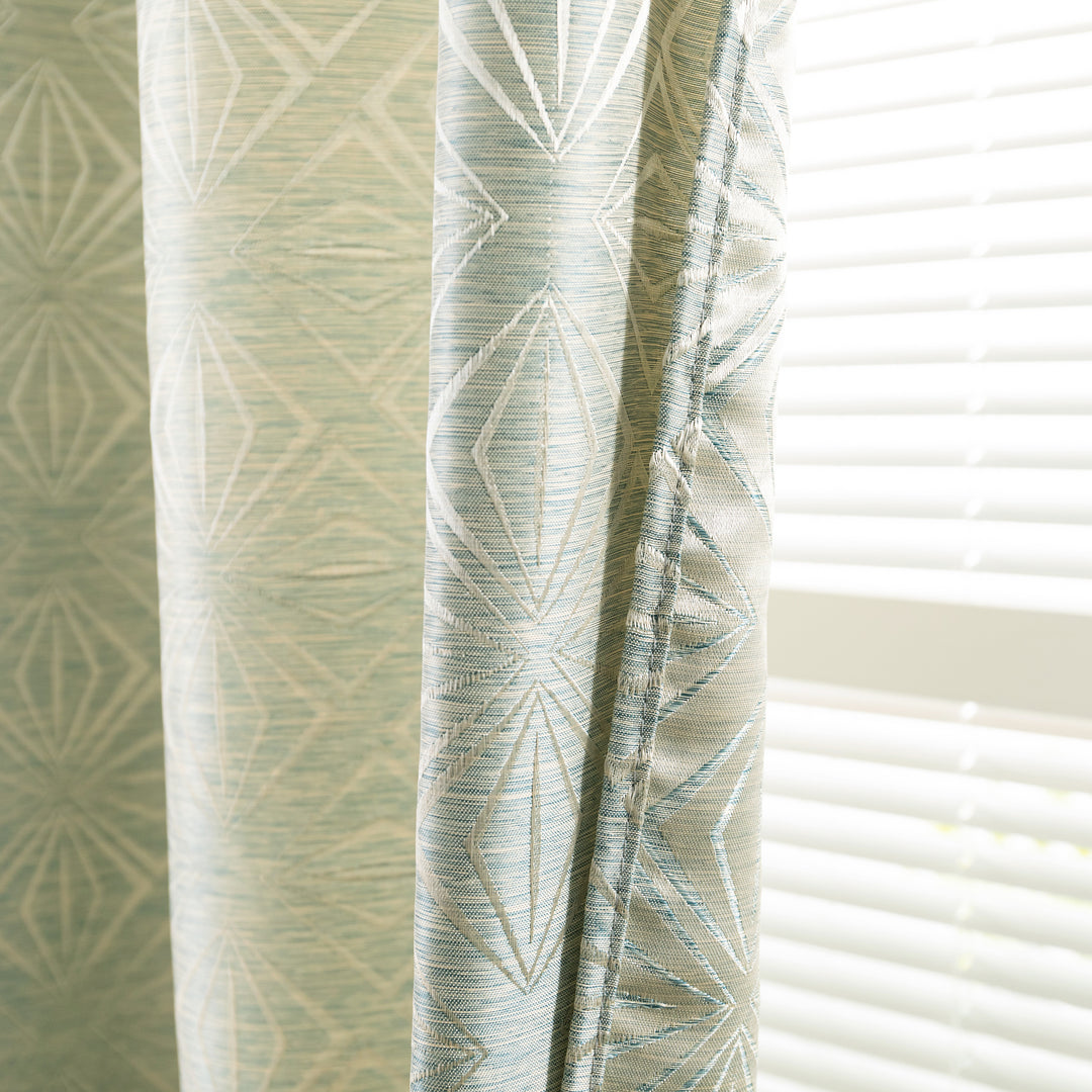 COPPIA TENDE JACQUARD VERDI SEMI OSCURANTI FANTASIA A ROMBI 2X70X145CM