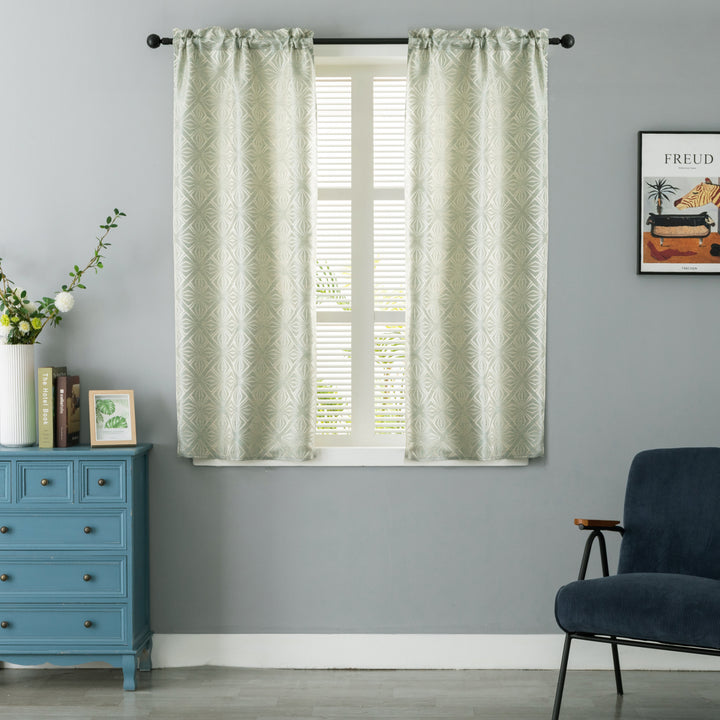COPPIA TENDE JACQUARD VERDI SEMI OSCURANTI FANTASIA A ROMBI 2X70X145CM