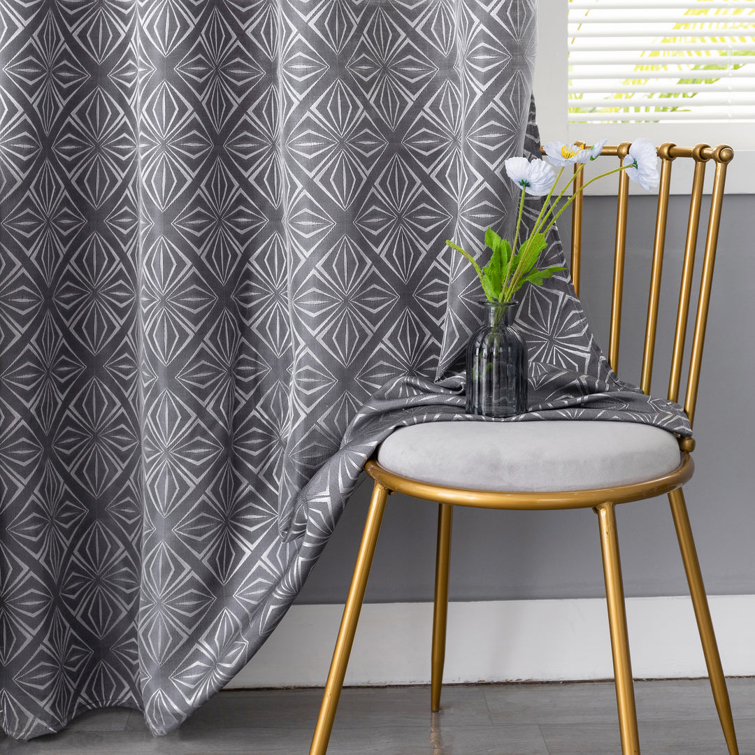 TENDA JACQUARD NERA SEMI OSCURANTE FANTASIA A ROMBI 1 PANNELLO 140X295CM