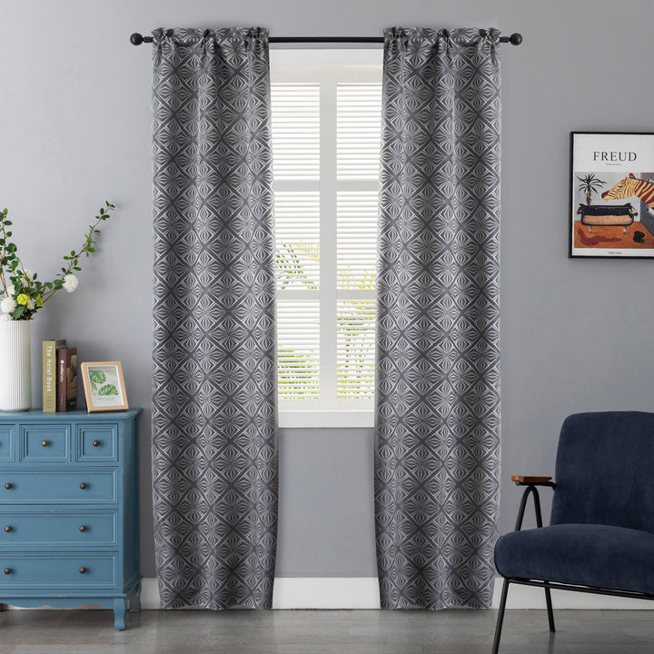 COPPIA TENDE JACQUARD NERE SEMI OSCURANTI FANTASIA A ROMBI 2X70X235CM