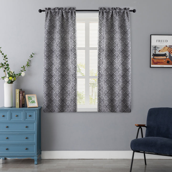 COPPIA TENDE JACQUARD NERE SEMI OSCURANTI FANTASIA A ROMBI 2X70X145CM