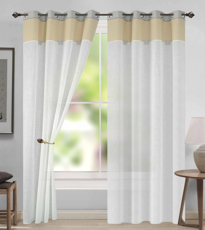TENDA SHABBY CHIC MISTO COTONE CON FARFALLA IMBOTTITA 1 PANNELLO 140X275CM