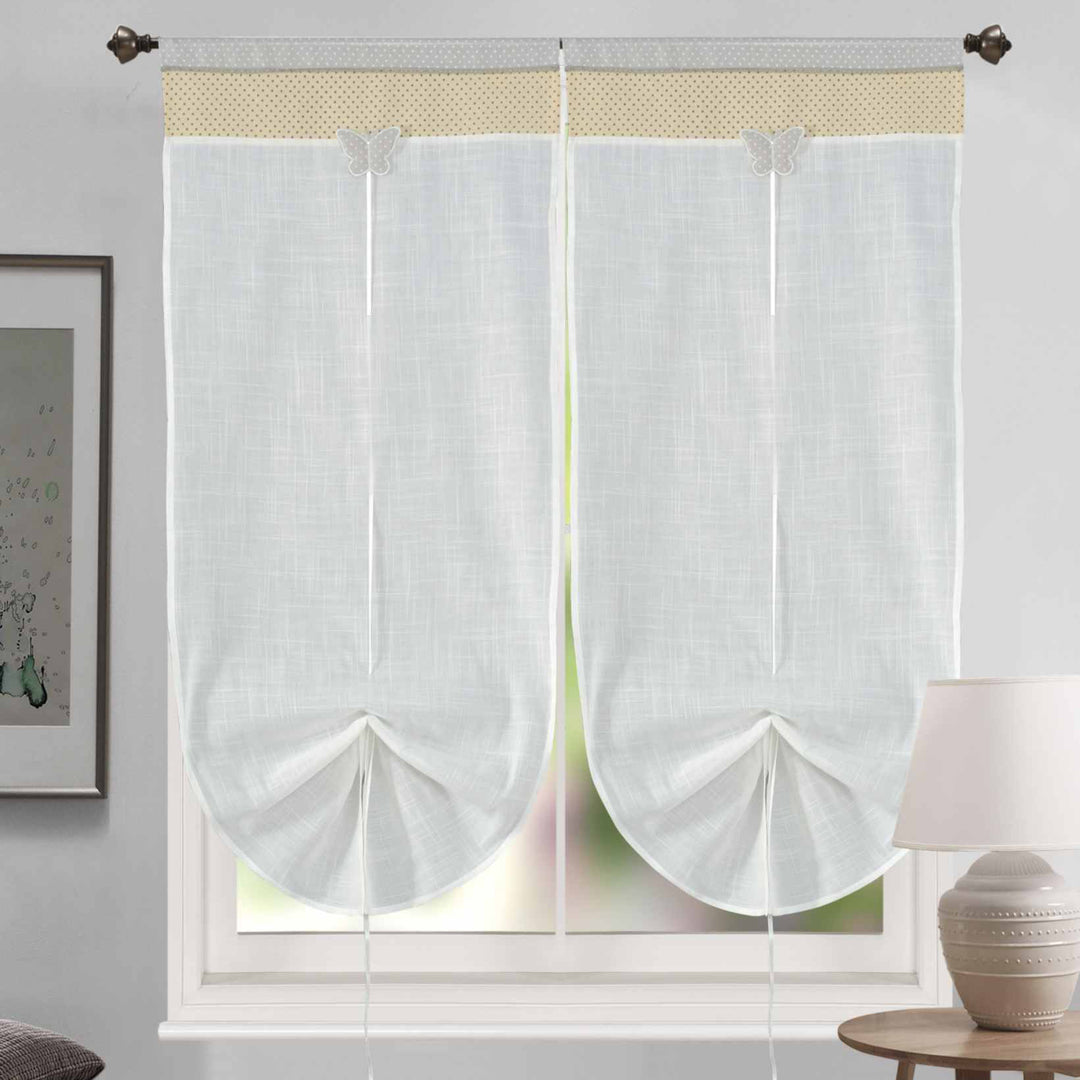 COPPIA TENDE SHABBY CHIC MISTO COTONE CON FARFALLA IMBOTTITA 2X60X145CM