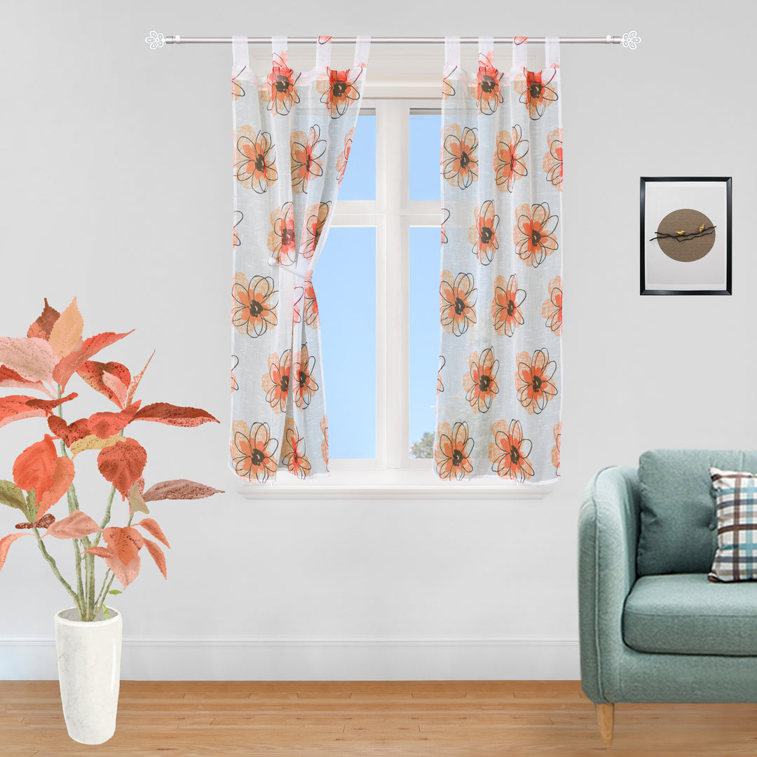 COPPIA TENDE SEMI TRASPARENTI EFFETTO LINO FANTASIA FIORI 2X70X145CM