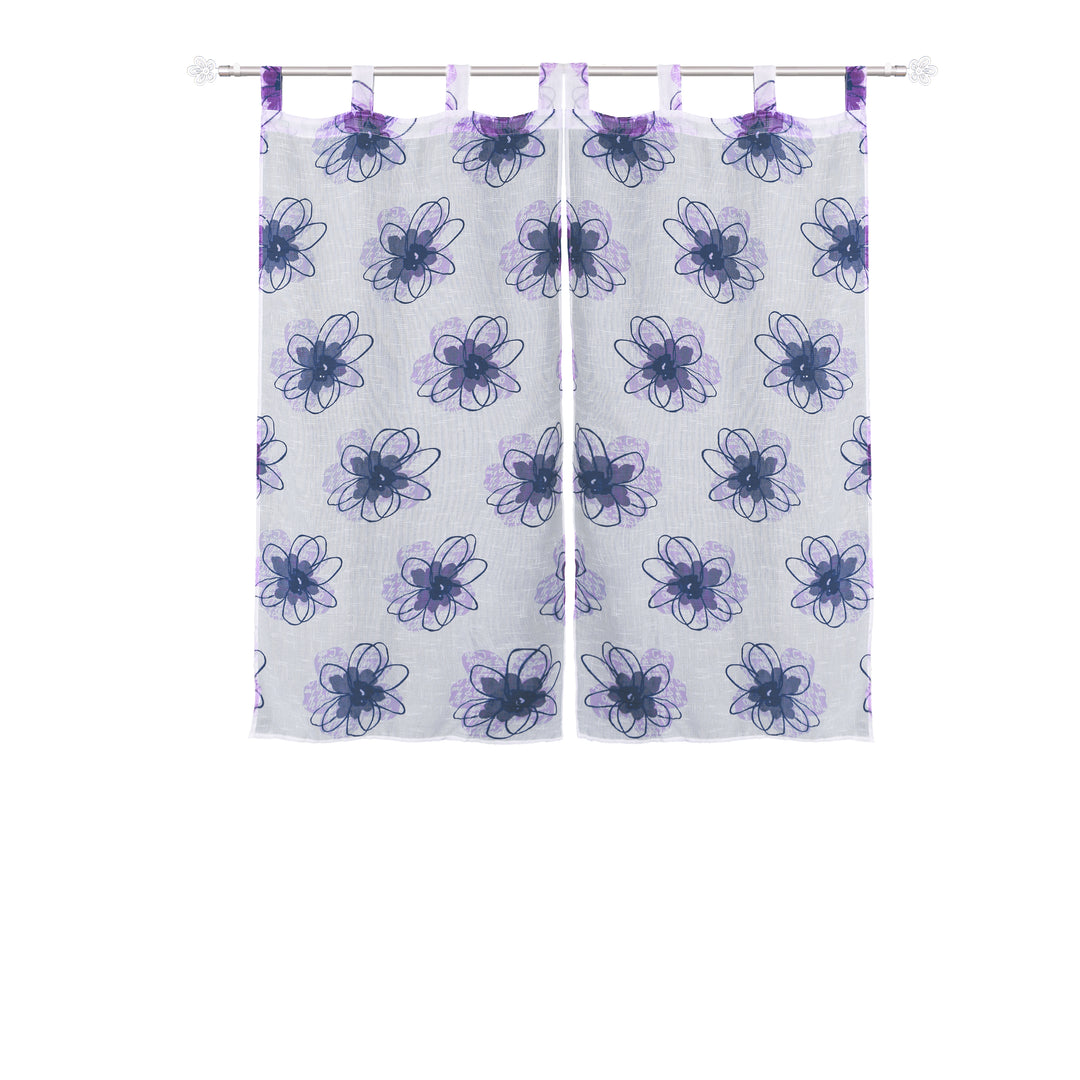 COPPIA TENDE SEMI TRASPARENTI EFFETTO LINO FANTASIA FIORI 2X70X145CM VIOLA