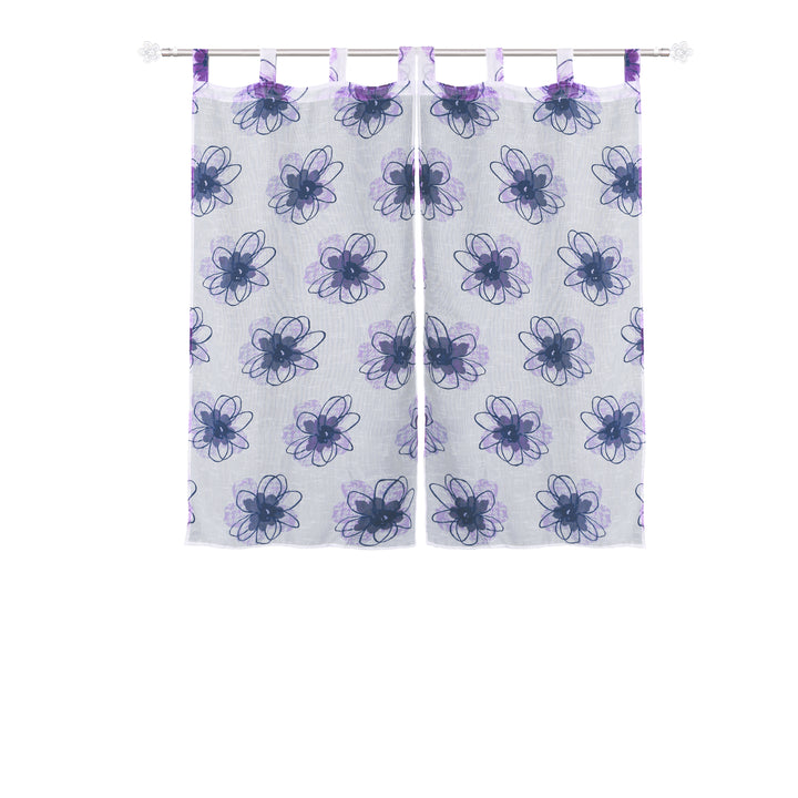 COPPIA TENDE SEMI TRASPARENTI EFFETTO LINO FANTASIA FIORI 2X70X145CM VIOLA