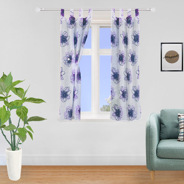 COPPIA TENDE SEMI TRASPARENTI EFFETTO LINO FANTASIA FIORI 2X70X145CM VIOLA
