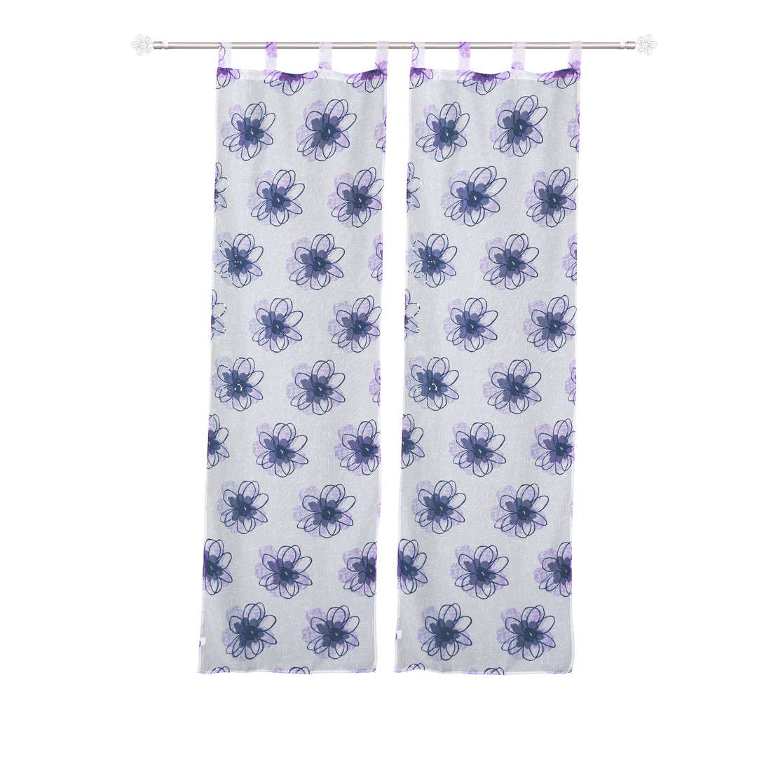 COPPIA TENDE SEMI TRASPARENTI EFFETTO LINO FANTASIA FIORI 2X70X235CM VIOLA