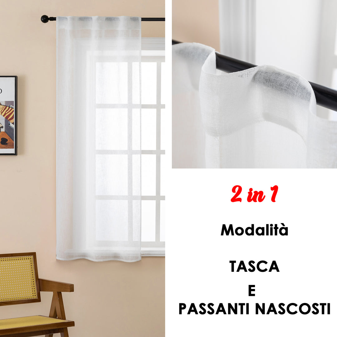 COPPIA TENDE ITACA FILTRANTI SIMIL LINO 2X55X150CM BIANCO