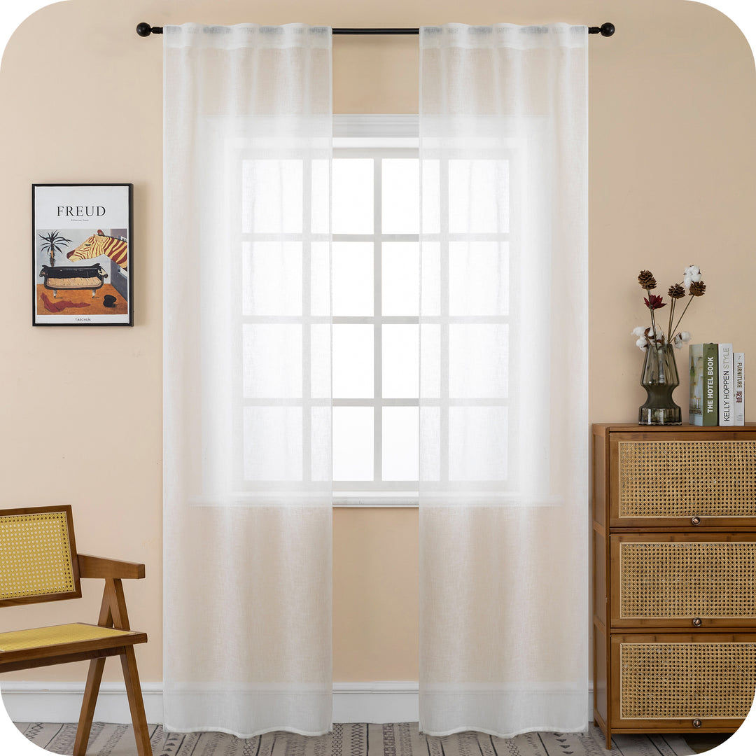 COPPIA TENDE ITACA FILTRANTI SIMIL LINO 2X70X240CM BIANCO