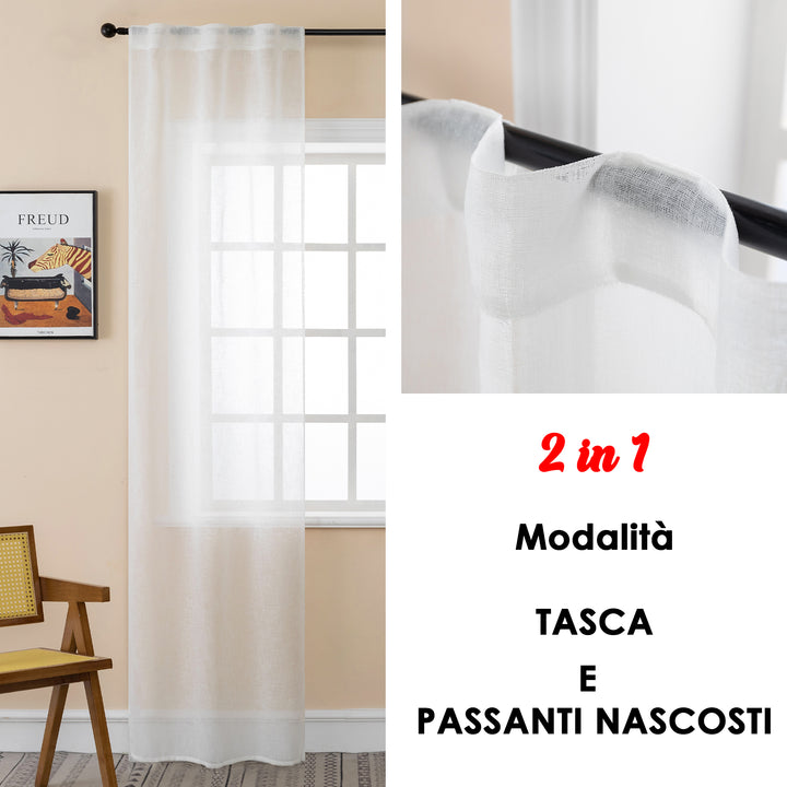 COPPIA TENDE ITACA FILTRANTI SIMIL LINO 2X70X240CM BIANCO