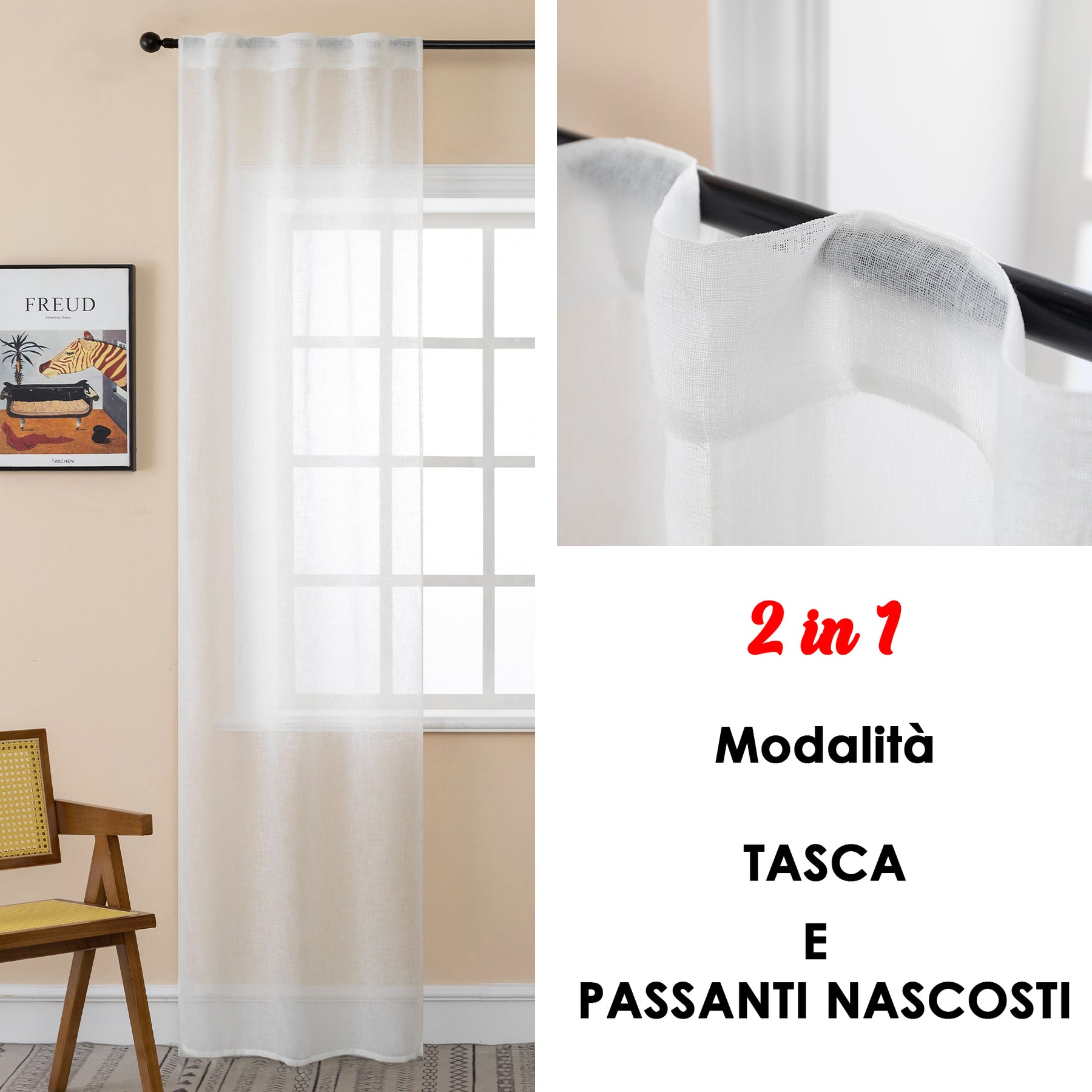 COPPIA TENDE SEMI OSCURANTI IN SIMIL LINO TRAMA SPIGATA 2X70X235CM AZZ –  Girasole Home