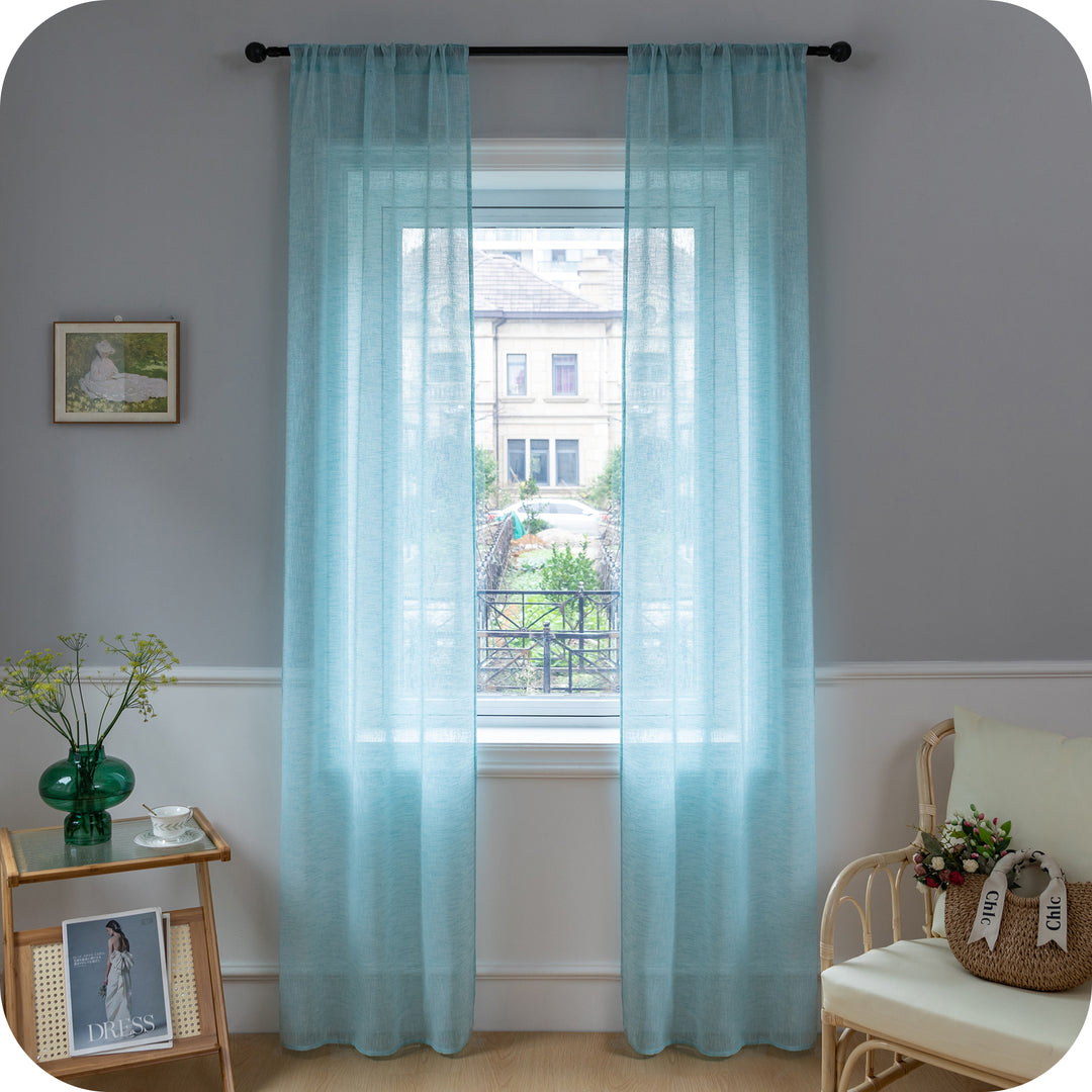 COPPIA TENDE ITACA FILTRANTI SIMIL LINO 2X70X240CM TURCHESE