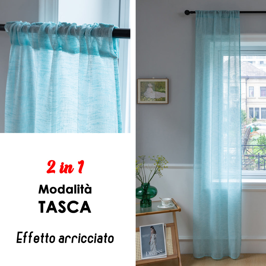 COPPIA TENDE ITACA FILTRANTI SIMIL LINO 2X70X240CM TURCHESE