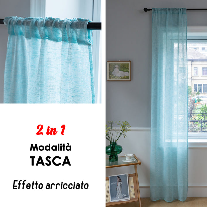 COPPIA TENDE ITACA FILTRANTI SIMIL LINO 2X70X240CM TURCHESE