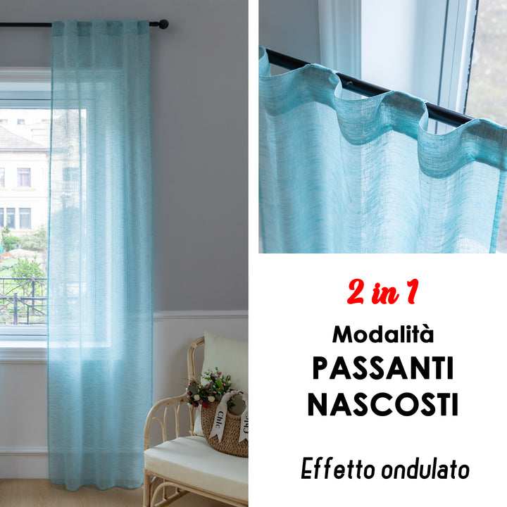 COPPIA TENDE ITACA FILTRANTI SIMIL LINO 2X70X240CM TURCHESE