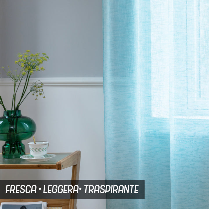 COPPIA TENDE ITACA FILTRANTI SIMIL LINO 2X70X240CM TURCHESE