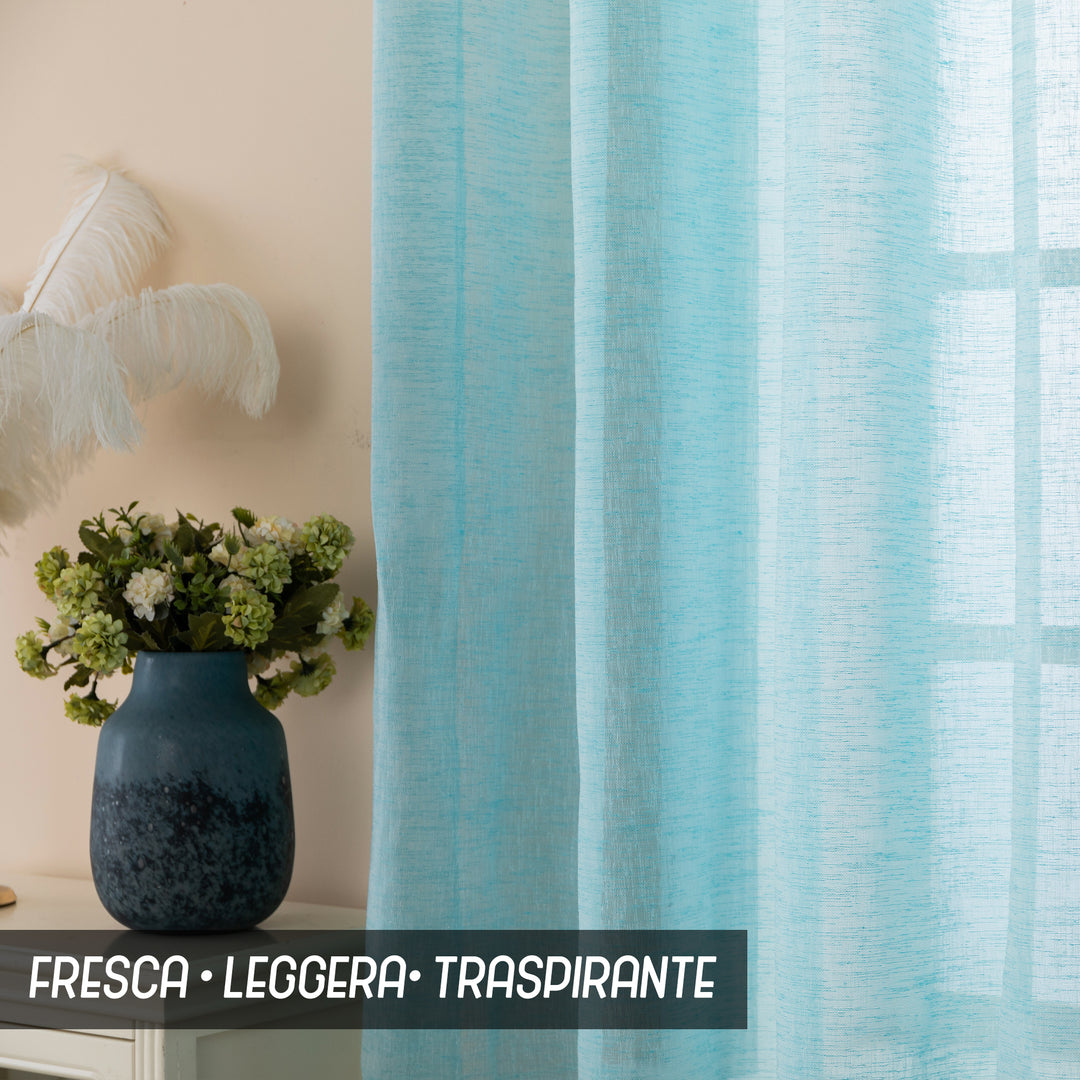 TENDA ITACA FILTRANTE SIMIL LINO 1 PANNELLO 140X290CM TURCHESE