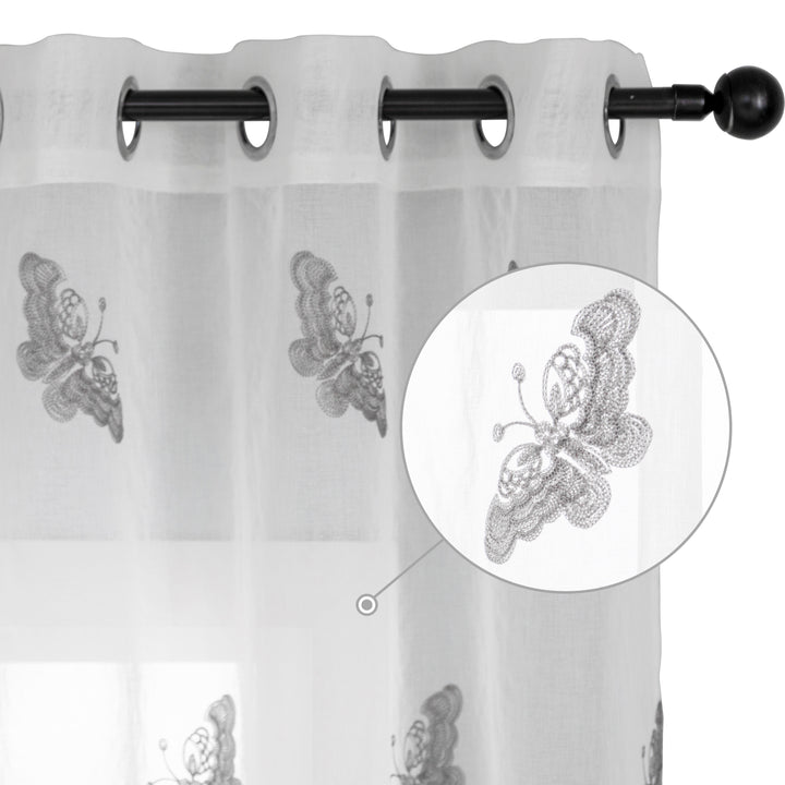 TENDA BIANCA FILTRANTE FANTASIA FARFALLE 1 PANNELLO 140X285CM GRIGIO