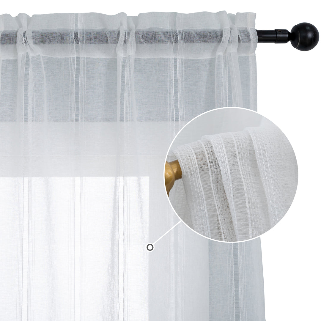 COPPIA TENDE MYKONOS VOILE FILTRANTI A RIGHE 2X70X145CM BIANCO
