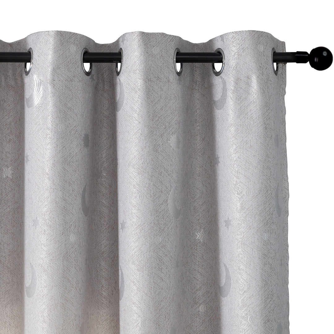TENDA JACQUARD SEMI OSCURANTE FANTASIA LUNA E STELLE 1 PANNELLO 140X275CM GRIGIO