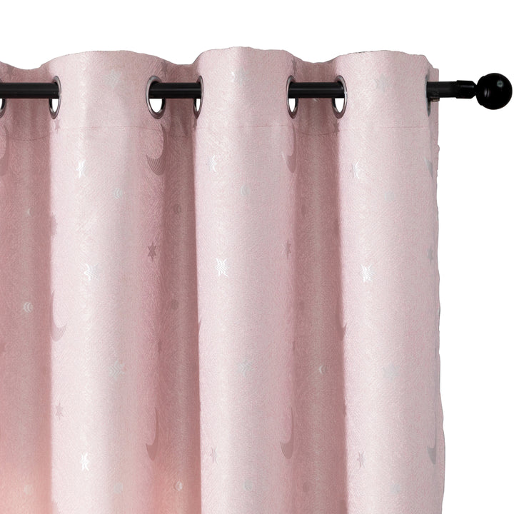 TENDA JACQUARD SEMI OSCURANTE FANTASIA LUNA E STELLE 1 PANNELLO 140X275CM ROSA