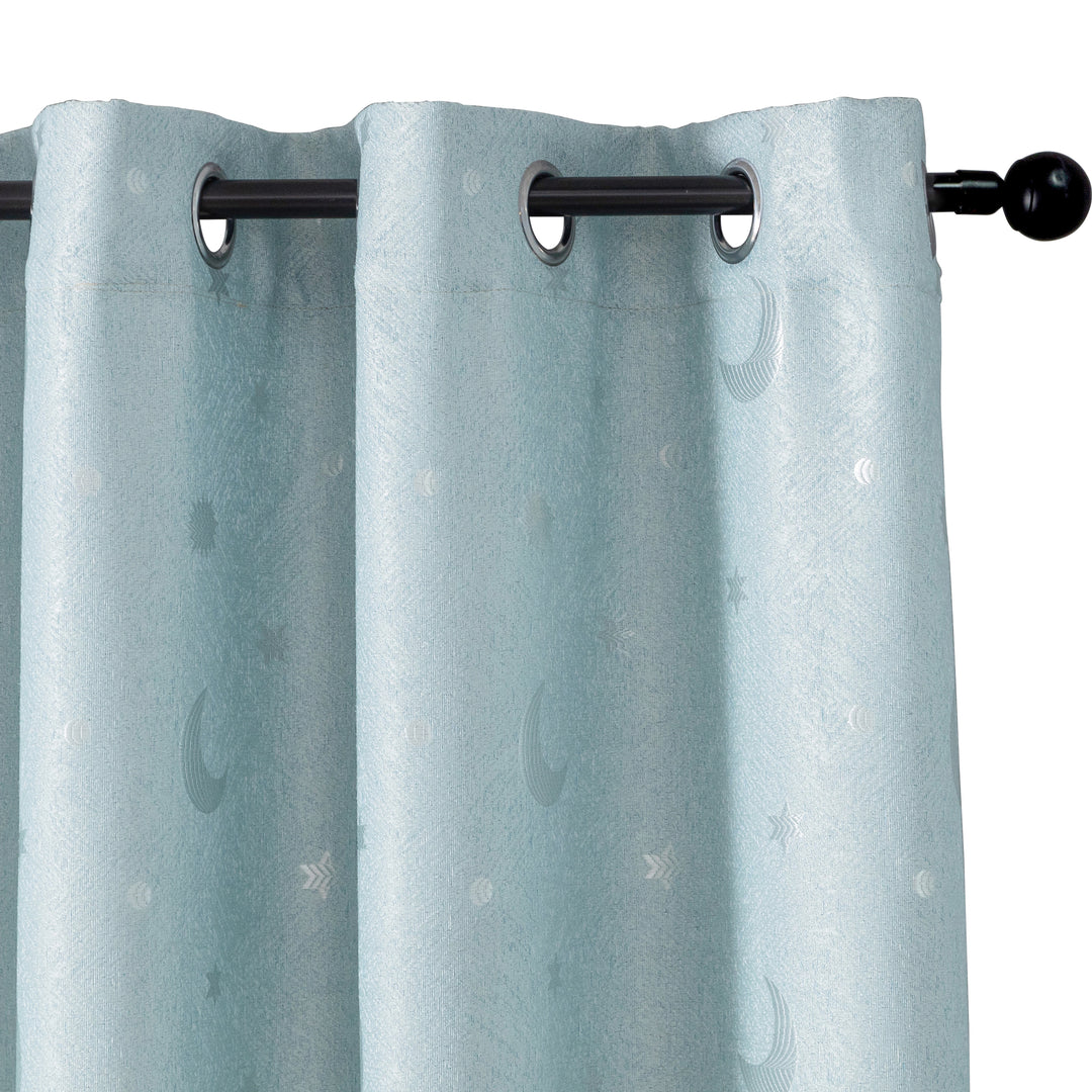 TENDA JACQUARD SEMI OSCURANTE FANTASIA LUNA E STELLE 1 PANNELLO 140X275CM CELESTE