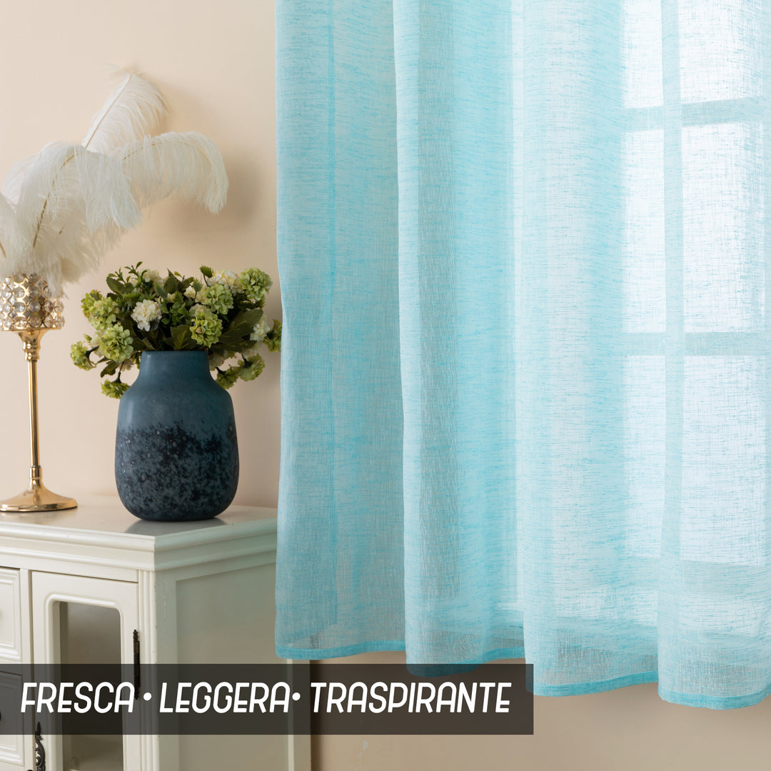 TENDA ITACA FILTRANTE SIMIL LINO 1 PANNELLO 140X150CM TURCHESE