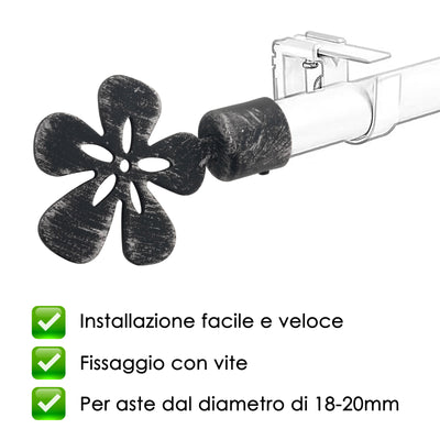 TERMINALE FIORE 2PZ NERO E ARGENTO