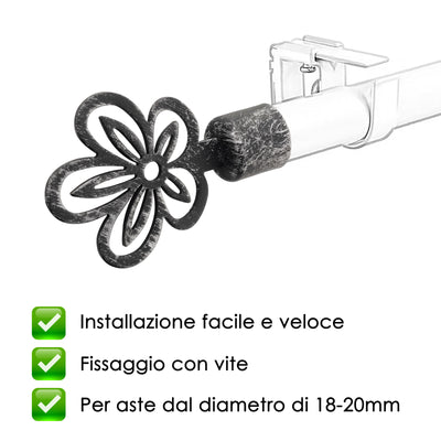 TERMINALE FIORE 2PZ NERO E ARGENTO