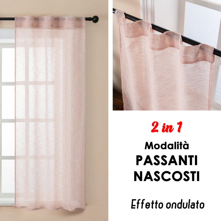COPPIA TENDE ITACA FILTRANTI SIMIL LINO 2X70X150CM ROSSO PASTELLO