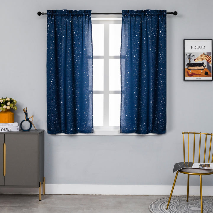 COPPIA TENDE LOLLAND SEMI OSCURANTI FANTASIA STELLINE ARGENTATE 2X70X150CM BLU